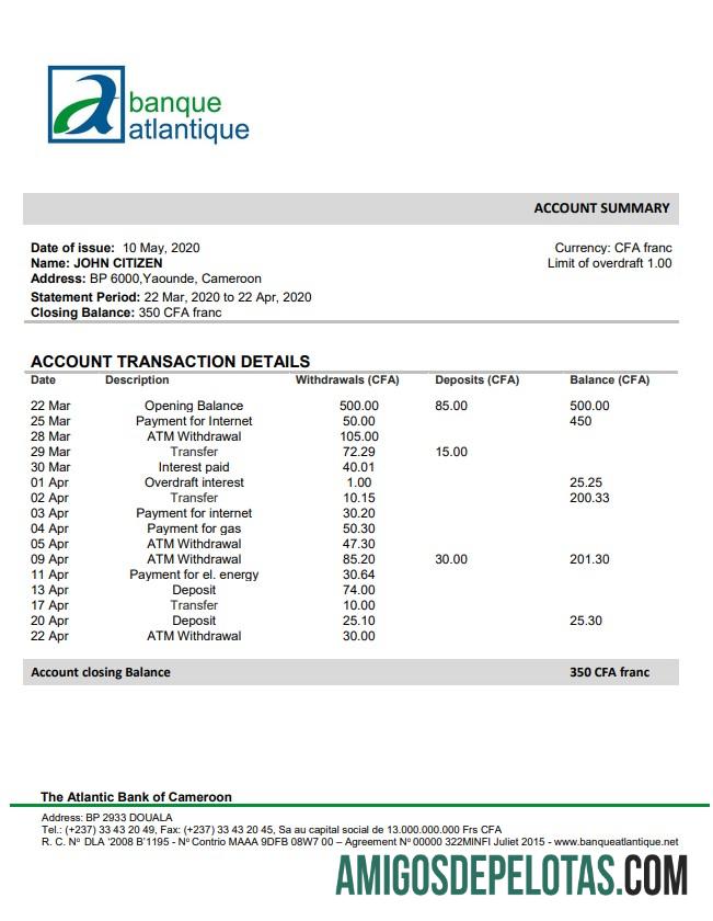 Camarões The Atlantic Bank Of Cameroon 5 modelo